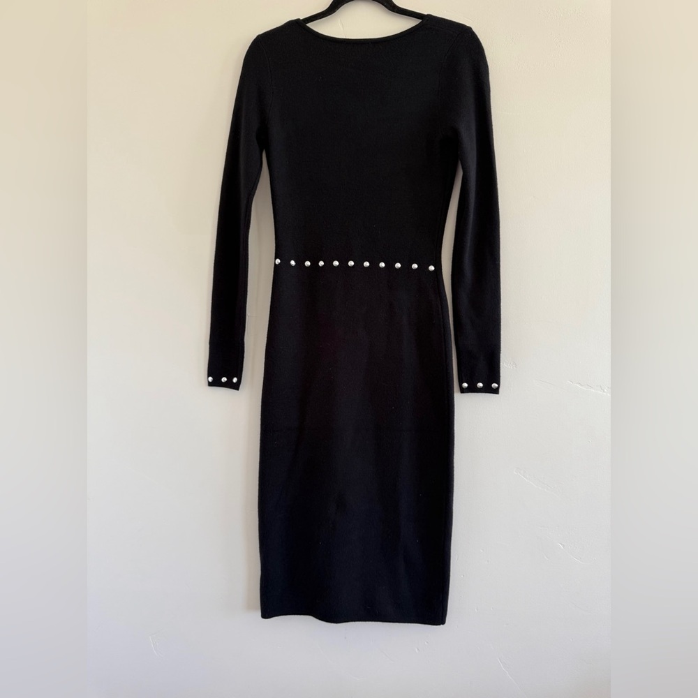 Bohme Hailey Studded feminine Midi Dress size S Long Sleeve Black Pearl Details - Picture 3 of 10